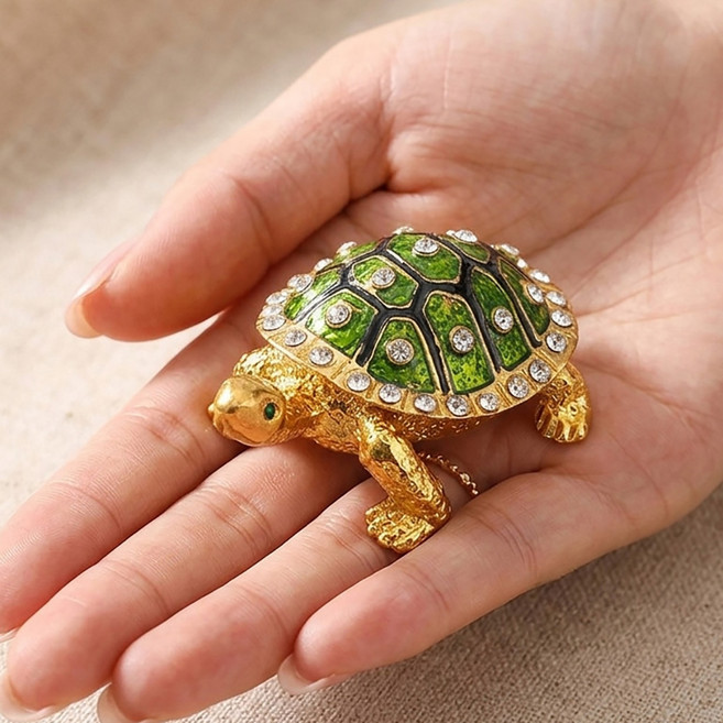 황금 거북이 장식품 미니 보석함 인테리어 장식 풍수 행운 장수 소품 재물운 선물, 사파이어블루