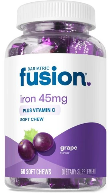Bariatric Fusion Iron Supplement for Women Anemia | Chewable Iron with Vitamin C | Grape Flavored, 1개, 60정 - 쿠팡