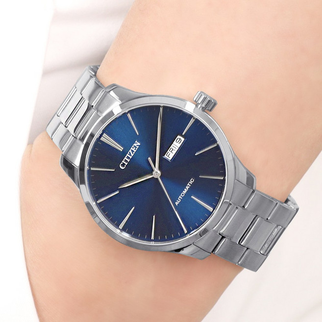 시티즌 오토매틱 캘린더 딥블루 아날로그 남자 메탈 시계