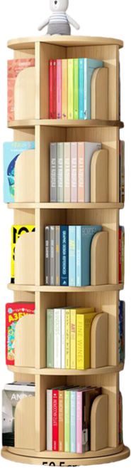 - 360度兒童繪本落地收納置物架, 原木色【新款加大款】五層實木旋轉書架, 5層