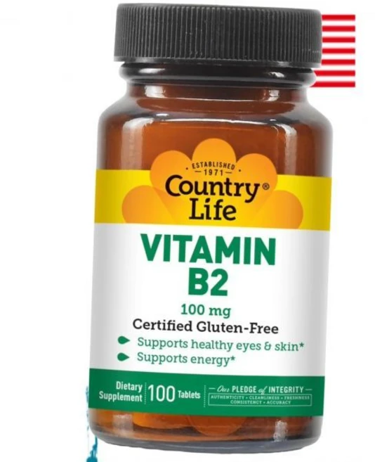 컨트리 라이프 비타민B2 100mg 리보플라빈 – 에너지 생산 증진 세포 기능 지원 비건 코셔 할랄 방부제 또 인공 향료 100정, 100 mg - 쿠팡
