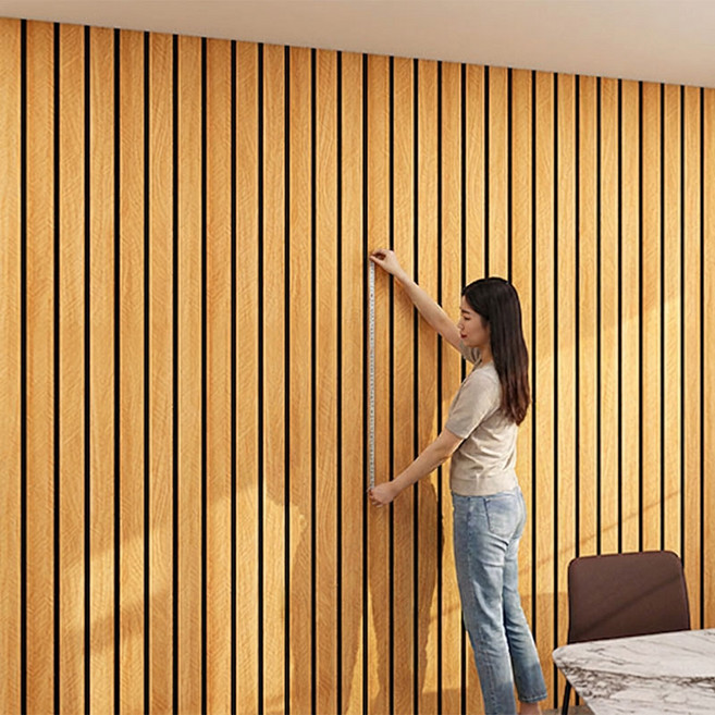 BIKASU 셀프 접착식 템바보드 습기 방지 단열 인테리어 벽지, 천연 오크