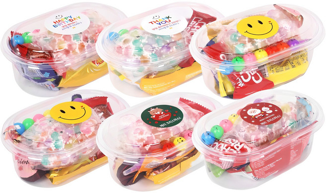 무지개 곰돌이 말랑이 + 꼬치색연필 + 간식 5종 + 스티커 12매 세트, 6세트