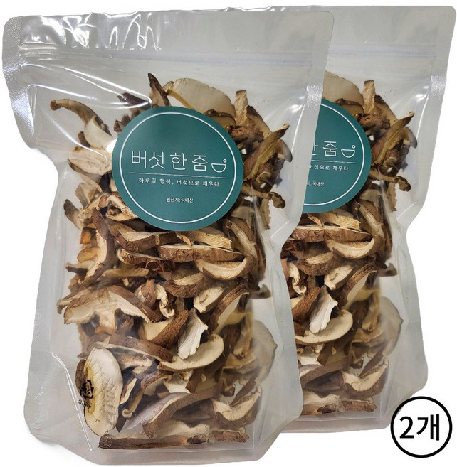버섯한줌 산채인 국내산100% 무농약 건조표고버섯 슬라이스, 2개, 100g