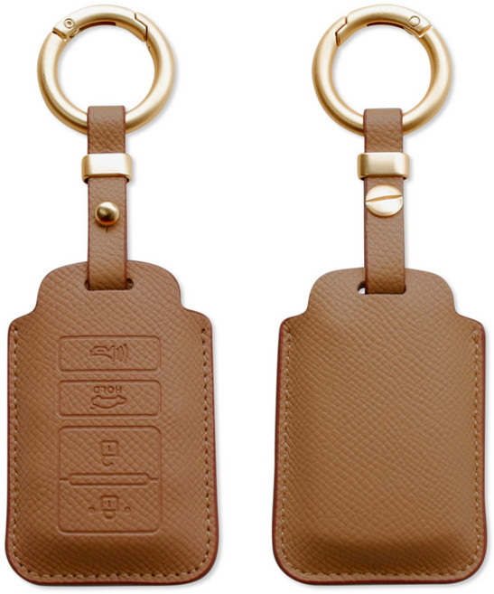트니르 천연소가죽 기아 호환 올뉴K7 더뉴K7 더뉴쏘렌토 4버튼 자동차 차 키케이스 키홀더+오링브릿지, 샌드브라운