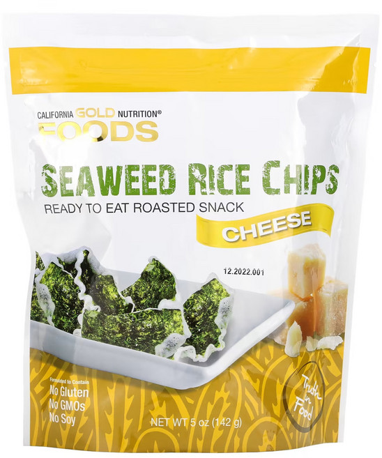 캘리포니아 골드 뉴트리션 해초 라이스 칩 치즈 시즈닝 칼슘 식이섬유 찹쌀 나트륨 Sodium Cheese Snack 스낵 김 과자 체다치즈 옥수수오일, 142g, 1개