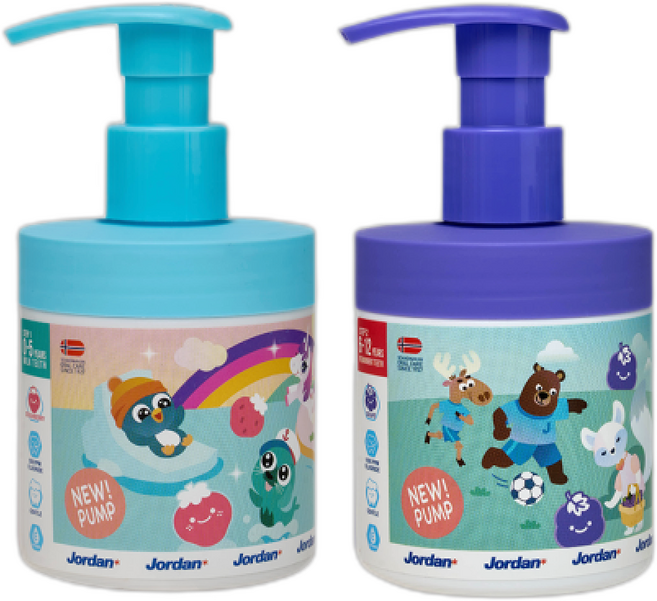 조르단 유아/어린이치약 뉴스텝1 딸기향 펌프 치약 (5세 이하 권장) / 저불소 비타민E함유