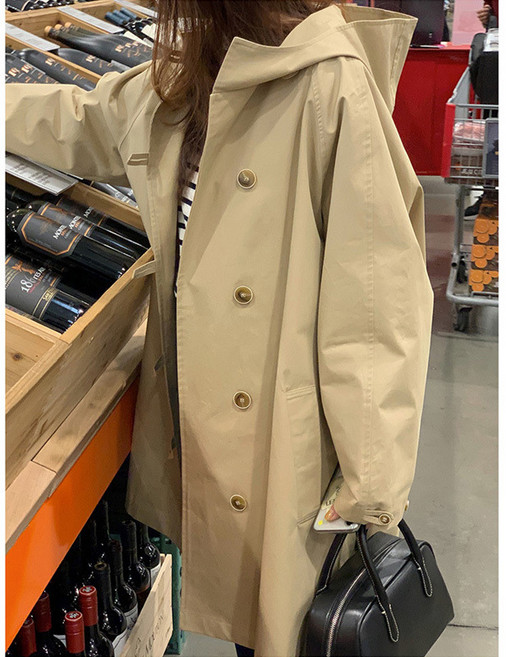 ZAJA 여성 루즈핏 캐주얼 후드 트렌치코트 봄가을 데일리 자켓