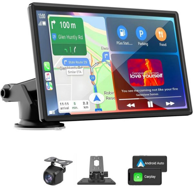 자동차용 휴대용 카플레이 화면 블루투스 HD 백업 카메라 GPS 내비게이션 Siri FM AUX 모든 차량용 미러 링크가 포함된 7인치 무선 및 안드로이드 오토, LANGDA 카플레이 GPS 네비게이션 자동차용 휴대용