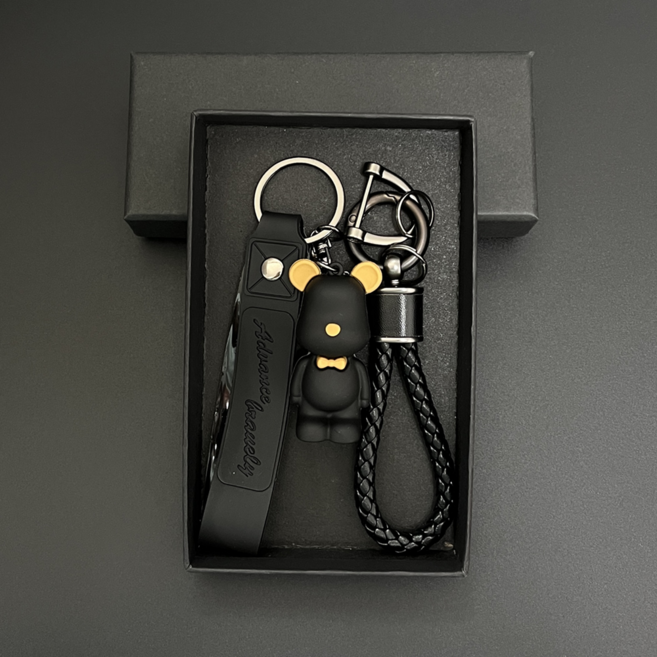 다은랜드 귀여운 곰돌이 키링 베어 열쇠고리 차키링 스트랩형 키홀더, 블랙, 1개