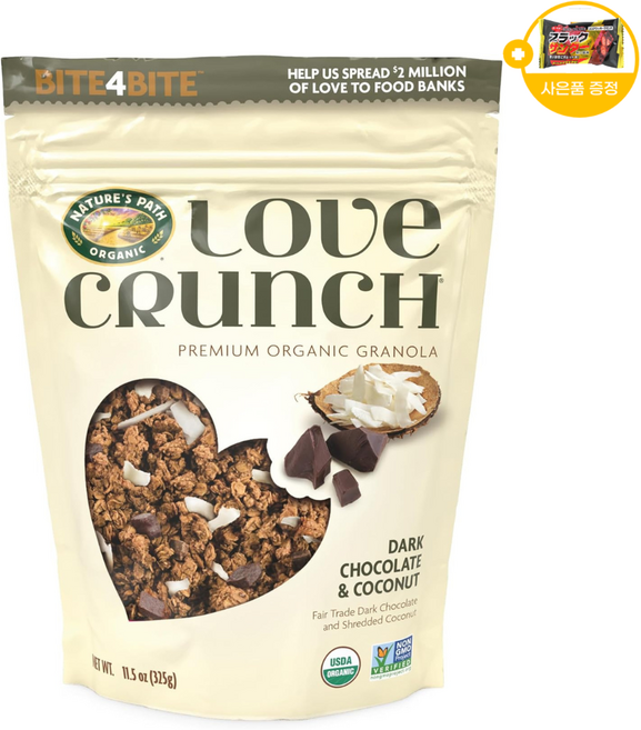 네이쳐스 패스 러브 크런치 프리미엄 오가닉 그래놀라 다크 초콜릿 앤 코코넛 사은품 추가증정, 1개, 325g