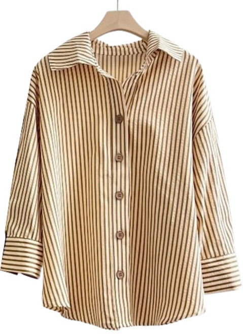 C&D 루즈핏 스트라이프 블라우스 칠부 남방 셔츠