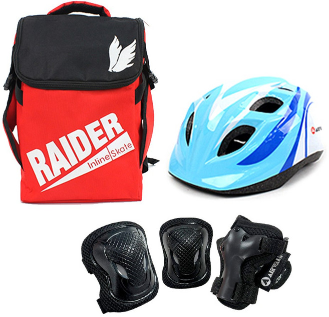 에어워크 마리 핑크 아동 인라인 스케이트 보호장비 세트 / 인라인 가방+헬멧+보호대, 헬멧_블루/가방_레드:보호대_블랙_M, 1개