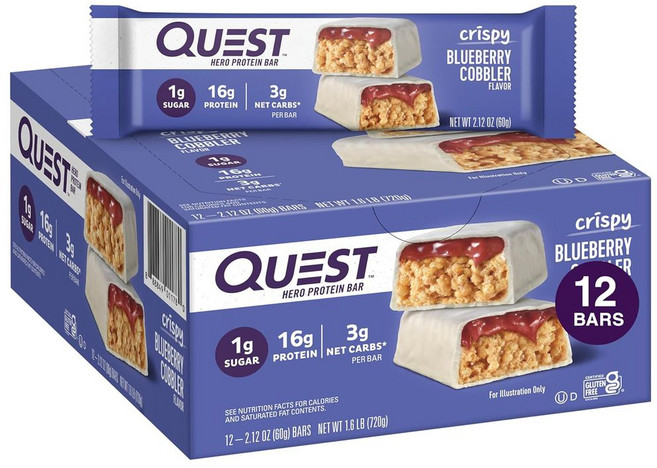 퀘스트 뉴트리션 히어로 프로틴 바 60g 12개 크리스피 블루베리 코블러 맛, 1개