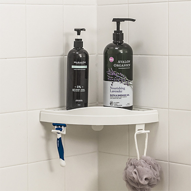 [특별사은품 증정] 알파락 매직코너선반 욕실 샤워용품 선반 일자선반 욕실선반 코너선반, 코너선반 2개 + 일자선반 1개 + 만능걸이 2개