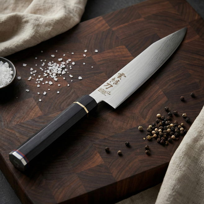 명장 조상진 운결도 67겹 다마스커스칼 키리츠케칼 규토 우도 식칼 흑단나무 팔각 손잡이 2종, 1개, 블랙