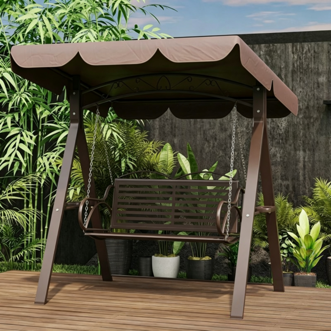 아웃팅 야외그네 흔들의자 테라스 카페 엘레강스 철제 야외용그네 야외 철제 정원그네, 샴페인