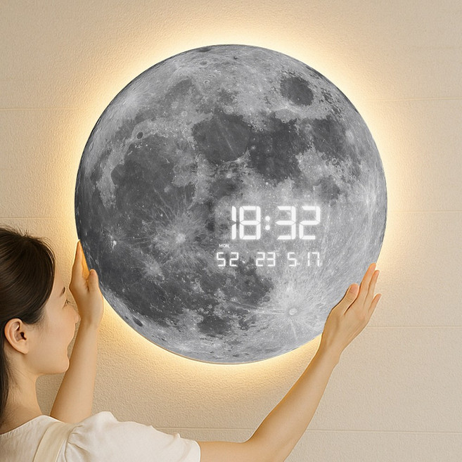 아모란나 슈퍼 블루문 백라이트 50cm 대형 LED 디지털 벽시계 무소음 인테리어 효과 오리지널 달표면 Moon 집들이선물, 히파르코스