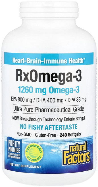 네츄럴펙터스 오메가3 피쉬오일 Rx 1260mg 소프트젤 240정, 1개, NFS35491