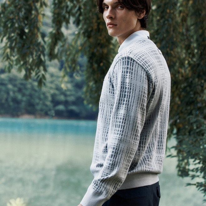 힐크릭 남성골프웨어 골프니트 헨리 체크패턴 스웨터 1HCSWFU196LGRY