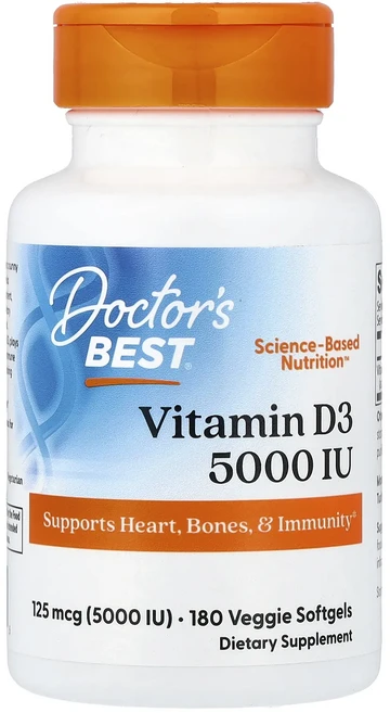 Doctor's Best 비타민D3 125mcg(5000IU) 베지 소프트젤 180정, DoctorsBest비타민D3125mcg5000IU베지, 1개 - 쿠팡