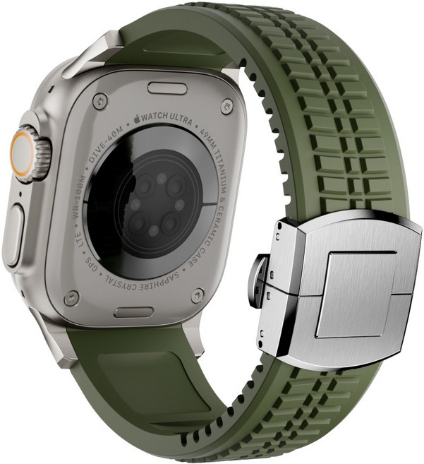 엔인원 애플워치 울트라 실리콘 스트랩 메탈 디버클 시계줄 밀리터리 디자인, 티타늄+카키