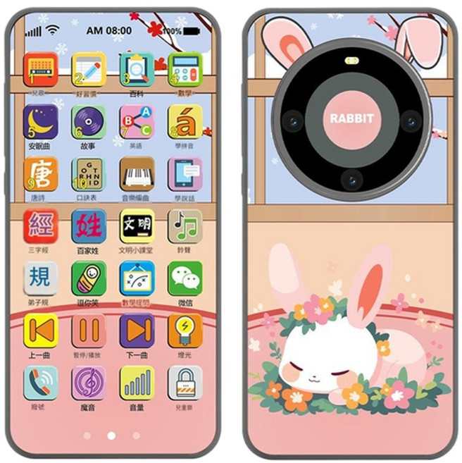 YZMY 寶寶早教音樂電話機 益智啟蒙玩具, 小白兔 充電版28鍵 藍色, 1個