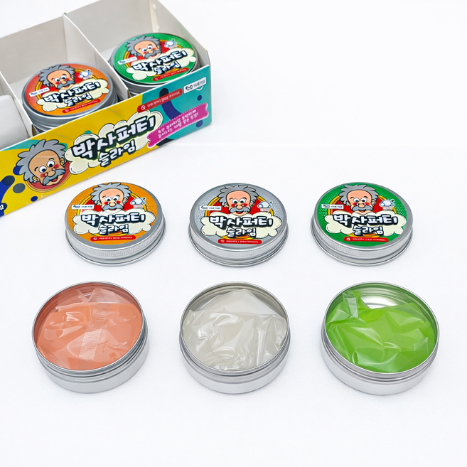 오리지날 박사퍼티 유리슬라임3P 피젯토이 틴케이스, 3개, 50g, 오렌지 1P+ 퓨어 1P+ 그린 1P