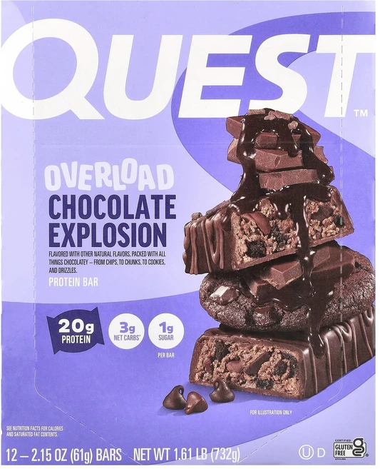지금 곧 품절됩니다 Quest Nutrition 오버로드 프로틴 바 초콜릿 익스플로션 12개입 개당 61g(2.15oz) 서둘러주시면 감사하겠습니다, QuestNutrition오버로드프로틴바초콜릿익스플로션, 61g - 쿠팡