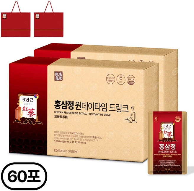 1+1특가 명절선물 홍삼정 6년근 프리미엄 골드 쇼핑백 포함, 60개, 50ml