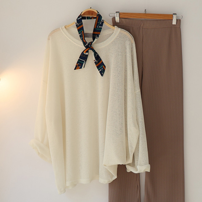 스카이코코 여성 긴팔 티셔츠 빅사이즈 시스루 메로나 니트티