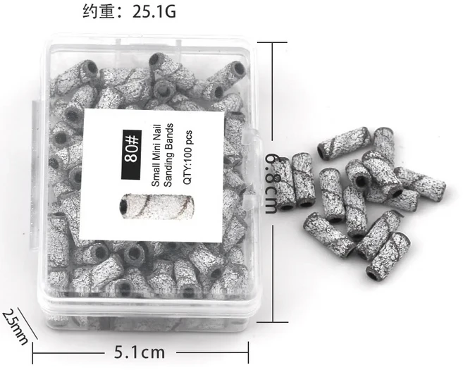 50/100Pcs 3mm 미니 화이트 샌딩 밴드 스테인레스 스틸 네일 비트 전기 매니큐어 액세서리 도구, 02 100pcs Grits 80