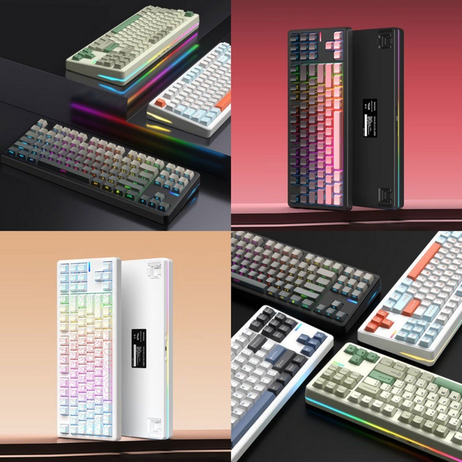 RICCKS RS8 V2 무선 기계식 게이밍 키보드 Gasket구조 긴항속 RGB 무선3모드, 1, 최신버전, RS8V2그린-태극축(4000mah)