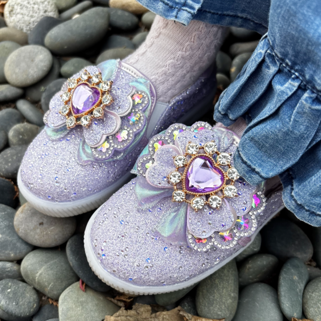 프롬베베 여아용 리라 큐빅 글리터 리본 LED 슬립온