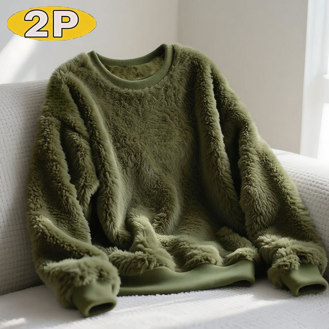 1+1 여성 폭신한 보아털 라운드넥 맨투맨 겨울 보온 따뜻한 긴팔 티셔츠