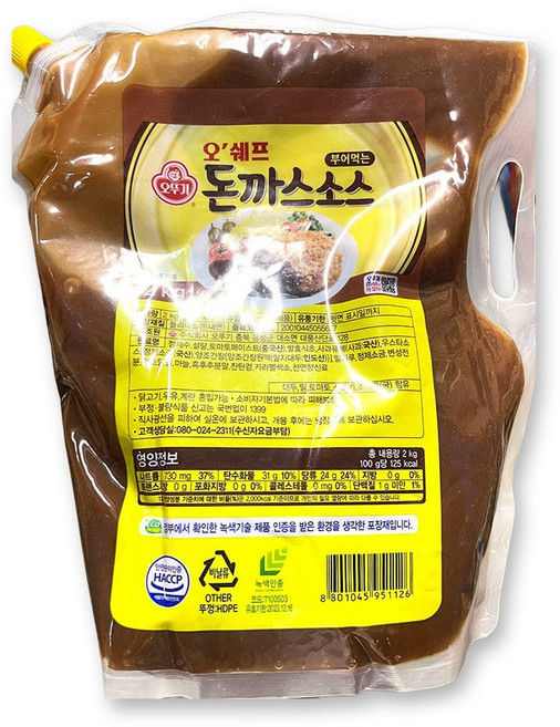 오뚜기 부어먹는돈까스소스 스파우트팩 2k 돈까스우동용 고기집 프랜차이즈식당 돈가스소스 포크커틀릿, 2kg, 1개
