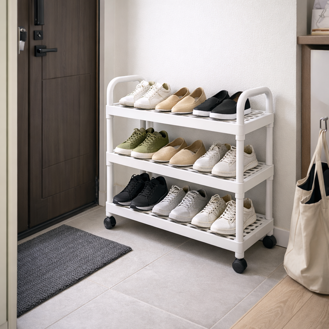 바이로브 이동식 현관 신발 정리대 수납 공간활용 신발장, 3단, 화이트