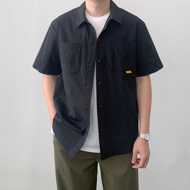 남자 반팔셔츠 투포켓 나일론 우븐 스판 워크셔츠