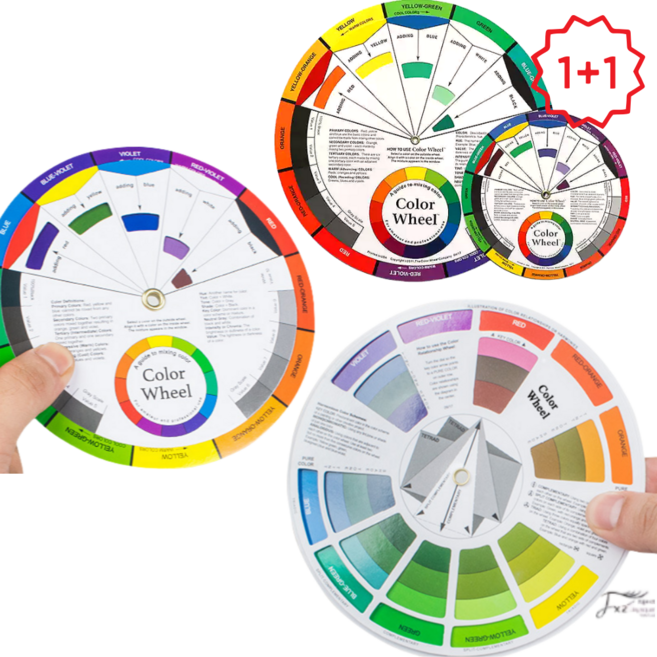 컬러 휠 색상환 색조합표 소형+대형 색상 혼합 가이드 세트, 14cm 휴대용 + 23cm 대형 학습용, 1세트