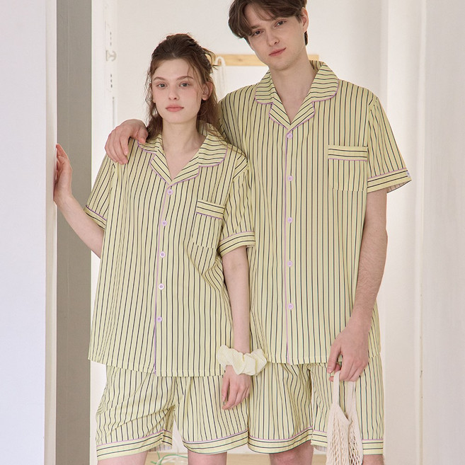 마리끄 브리즈라인 남성 여성 커플 스트라이프 잠옷