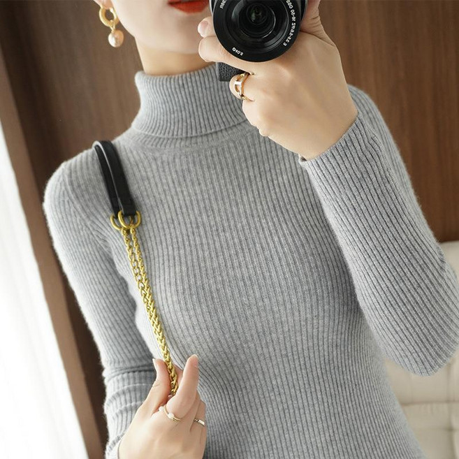 CBHV 여성 추동 터틀넥 보온 스트라이프 이너웨어