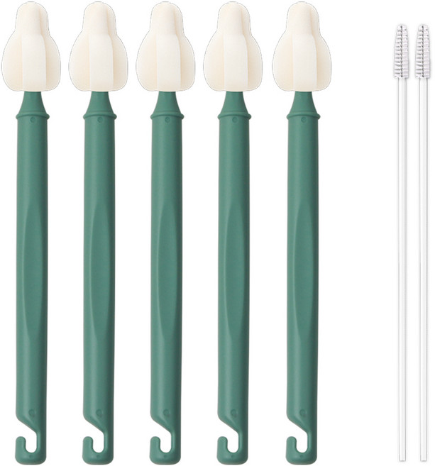 하이비 몽글이 젖병 젖꼭지 텀블러 세척솔, 롱미니솔5P+빨대솔2P / 올리브그린, 1세트