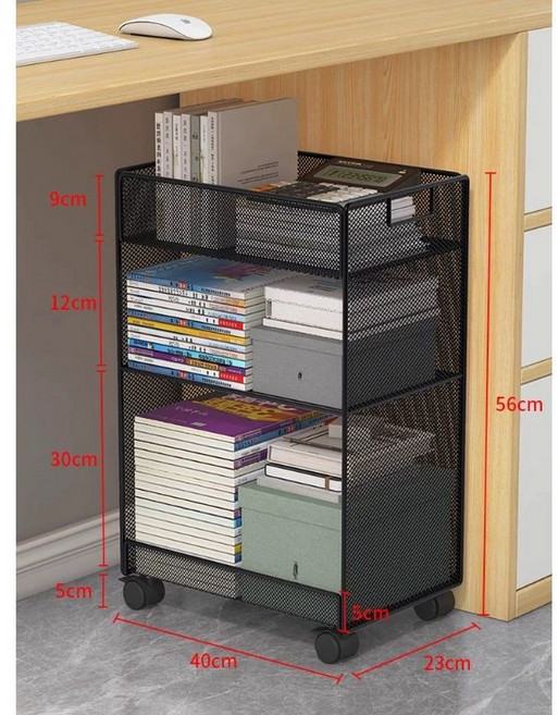 책상 밑 서랍장 이동식 사무용 잠금식 하부 캐비닛 수납, 블랙 3단 중형 이동식 - 조밀한 망