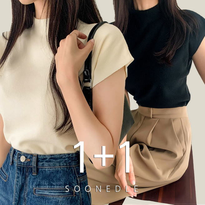 [순이] C.여성 1+1부드러운 반목 폴라 반팔 니트