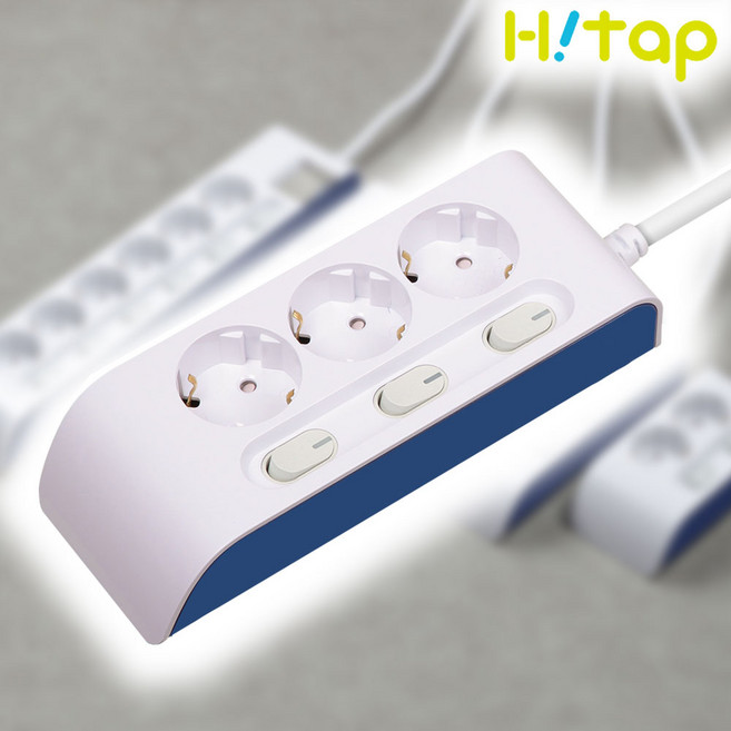 현대일렉트릭 하이탭 3구 개별스위치 멀티탭 2800W 국내생산, 1개, 3m, 화이트+네이비