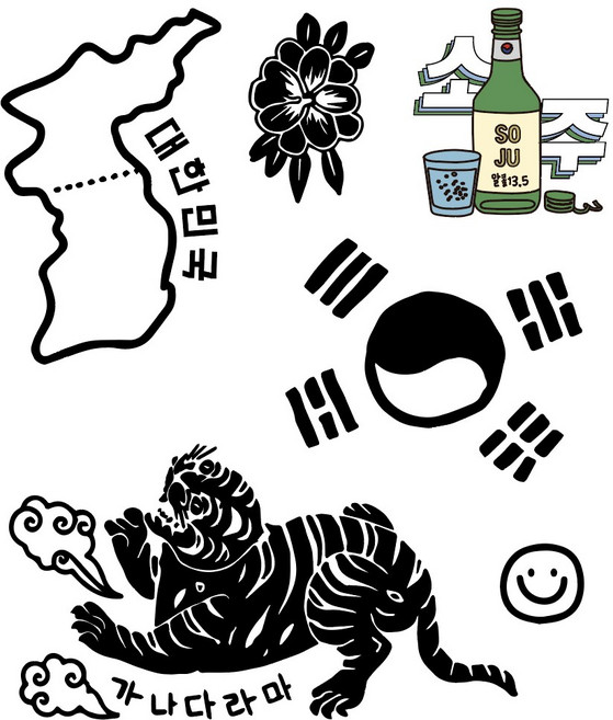 물 가위 없이 붙이는 한글/한국 스티커, 1개, A