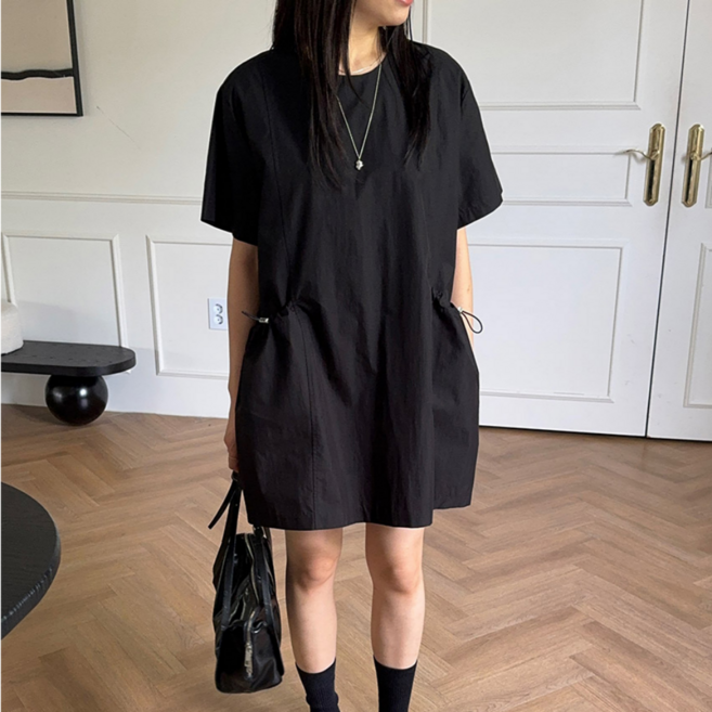 루나모드 케주얼 포켓 반팔 스트링 원피스 K0241