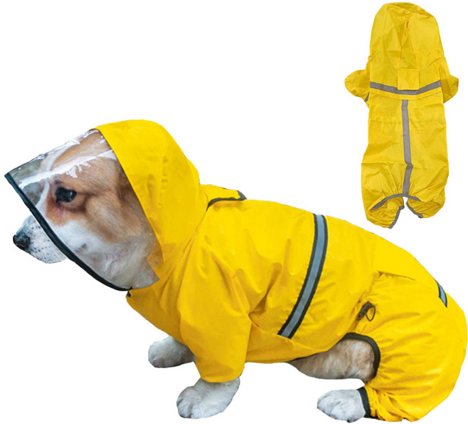 寵物雨衣 四腳全包 中小型犬雨衣 防水 柯基 臘腸狗 博美 寵物雨具, 黃色, 1個