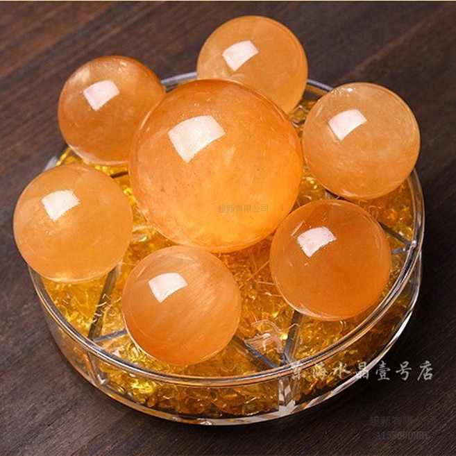 天然黃水晶七星陣風水球擺件, 升級平底盤款+7個球+碎石一袋