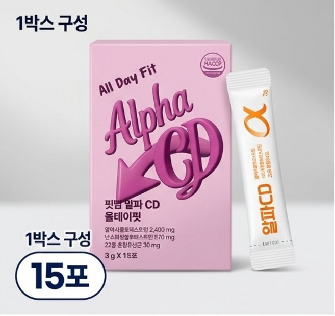 핏맘 알파CD 알파시클로덱스트린 유산균 함유 올데이핏 3g x 15포, 1박스, 15회분